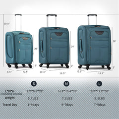 Softside Luggage Expandable 3 Piece Set Suitcase Upright Spinner Softshell Lightweight Luggage Travel Set-22/26/30 inches