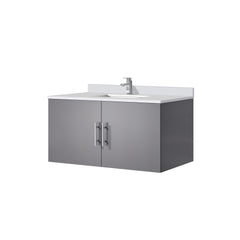 Dark Grey Bath Vanity 36 in. W x 22 in. D, White Quartz Top, and Faucet Set