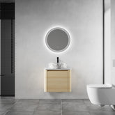 24'' Wall-Mounted Bathroom Vanity With Ceramic Art Sink & 1-Soft-Close Door, KD-Packing, Plywood