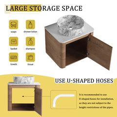24'' Wall-Mounted Bathroom Vanity With Ceramic Art Sink & 1-Soft-Close Door, KD-Packing, Plywood