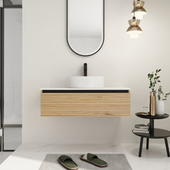 36'' Wall-Mounted Bathroom Vanity with White Art Ceramic Sink & 1-Soft-Close Drawer (KD-Packing)