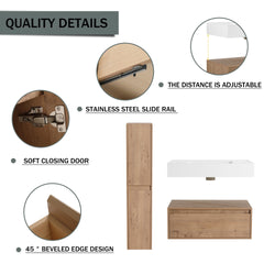 30 inch Wall-Mounted Bathroom Vanity with Resin Sink and Side Cabinet,Soft Close Drawer (KD-Packing), 09430IMO-SC00112IMOx2 Combination Cabinet