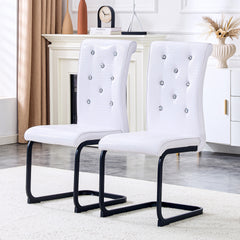 Set of 2,Retro alligator skin Upholstered dining chairs,with Crystal buckle design and Faux Leather design,a touch of elegance and mystery to the dining area,Black spray-painted metal bow leg