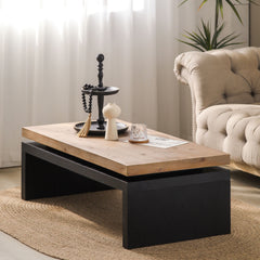 Modern Industrial Coffee Table – Two-Tone Wood Center Table with Floating Top Design 47.6" L * 23.6" W * 16.3" H