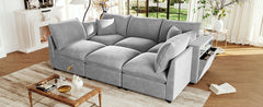 Modern Sectional Sofa Modular Sofa 93.7" U-shaped Sofa Couch Sofa Bed L-shaped Sofa with a Movable Ottoman, Storage Armrests and USB Ports, Grey