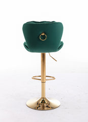 Set of 2 Bar Stools,with Chrome Footrest and Base Swivel Height Adjustable Mechanical Lifting Velvet + Golden Leg Simple Bar Stool-Green