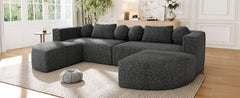 Boneless Couch Modular Sectional Sofa 114.9" Free-combined Sofa Couch Sofa Bed Compression Sofa with Deep Seating and Curved Design for Living Room, Black