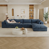 157.6"Cloud Sofa,Corduroy Fabric,Deep Seat Couches,Double-layer design,Removable Cushion,No Assembly,DIY Combination for Living room, Bedroom,Conference room ,Apartment,Blue