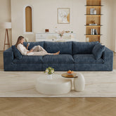118.2" Cloud Sofa,Corduroy Fabric,Deep Seat Couches,Double-layer design,Removable Cushion,No Assembly, DIY Combination for Living room, Bedroom,Conference room ,Apartment,Blue