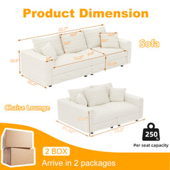 82.7 " Plush Corduroy 3-Seat Sofa,Modern Comfy Upholstered Sofa Cloud Couch,Deep Seat Couches with Soft Pillows,Convertible Deep Seat Sofa Lounge Chair for Living Room Bedroom,Apartment,Beige/White