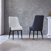 Modern PU Leather Dining Chairs – Ergonomic High-Back Kitchen Chairs with Carbon Steel Legs, Waterproof & Easy Clean, for Living Room, Restaurant, Office (Set of 2, Blue-White)