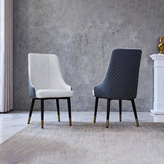 Modern PU Leather Dining Chairs – Ergonomic High-Back Kitchen Chairs with Carbon Steel Legs, Waterproof & Easy Clean, for Living Room, Restaurant, Office (Set of 2, Blue-White)