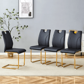 Black PU Dining Chair Set.Uniquely designed black dining chairs. PU material, paired with gold metal chair legs. Suitable for offices, restaurants, kitchens, conference rooms, etc.(Set of 4)