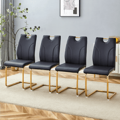Black PU Dining Chair Set.Uniquely designed black dining chairs. PU material, paired with gold metal chair legs. Suitable for offices, restaurants, kitchens, conference rooms, etc.(Set of 4)