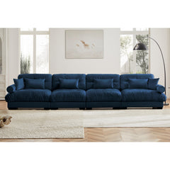 Super Comfort Oversized Modular Velvet Sectional Sofa Couch with Movable Ottoman,Corner Sectional with Bolstered Armrests, Deep Seat Cloud Couch, Convertible L Shaped Couch for Living Room Blue