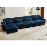 L Shaped Sectional Cloud Sofa , Convertible Deep 4 Seater Modular Couch for Living Room,Modern Velvet Comfy Upholstered Corner Couch Waist Pillows, Throw Pillows and Blostered Armrests,Blue