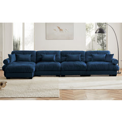 L Shaped Sectional Cloud Sofa , Convertible Deep 4 Seater Modular Couch for Living Room,Modern Velvet Comfy Upholstered Corner Couch Waist Pillows, Throw Pillows and Blostered Armrests,Blue