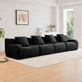 4-Seat Boneless Sofa,High-Quality Teddy Fabric,No assembly required Curved armrest,Anti-slip Design,32D High Density Sponge Full Compression Vacuum Packag,For Studies Iiving Rooms,Black