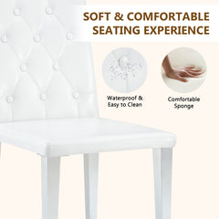 4-pack white PU dining chairs: ergonomic buckle backrest, 35 inches high, silver metal legs,Combines Comfort and Texture.Perfectly suitable for family dining rooms,hotel banquet halls,etc.W1151P295715