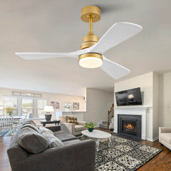 Hot sales 42 Inch Indoor Ceiling Fan With Dimmable LED Light 3 Solid Wood Blades Remote Control Reversible DC Motor