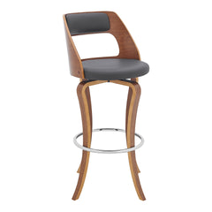 Fiera 29" Swivel Gray Faux Leather and Walnut Wood Bar Stool