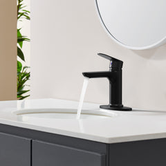 Matte Black Single Handle Bathroom Faucet with Deck For 1 or 3 Holes,Laundry Vanity Sink Faucet with Two 9/16" Hoses