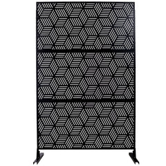 Outdoor & Indoor Privacy Screen Metal Privacy Screen 76" H×48" W, Freestanding Decorative Privacy Screen for Deck Balcony Patio, Privacy Fence Panels for Outside Lawn Garden PS116 BLACK