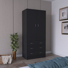 Armoire 71 inch H, with 2 doors, 3 drawers and 1 hanging rod, Black