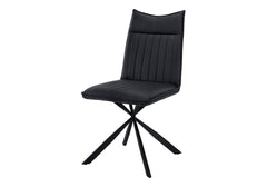 Dining Chair, Set Of 2, Side, Upholstered, Kitchen, Dining Room, Black Leather Look, Black Metal, Contemporary, Modern