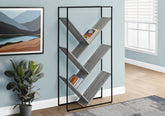 Bookshelf, Bookcase, Etagere, 3 Tier, 60"h, Office, Bedroom, Grey Laminate, Black Metal, Contemporary, Modern
