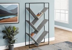 Bookshelf, Bookcase, Etagere, 3 Tier, 60"h, Office, Bedroom, Grey Laminate, Black Metal, Contemporary, Modern