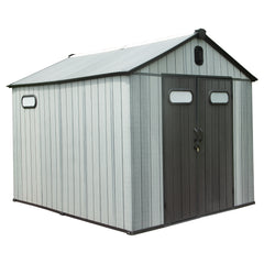 8X12FT Outdoor Resin Storage Shed, Waterproof Plastic Garden Shed with Lockable Door, Windows & Vents, Outside Tool Storage Shed for Patio Furniture, Lawn Mower, Bike