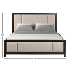 King Upholstered Headboard & Footboard Antique Brown Wood Finish with Traditional Styling