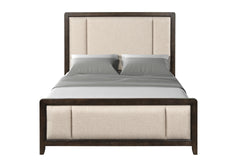 King Upholstered Headboard & Footboard Antique Brown Wood Finish with Traditional Styling