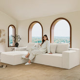 104.3*68.9"Modular sectional sofa seat,Upholstered compressed couch for living room,Bedroom,Apartment,No assembly required,2PC free combination,Plush corduroy fabric,WHITE
