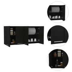 120 Wall Cabinet, Four Doors, Two Cabinets, Two Shelves -Black