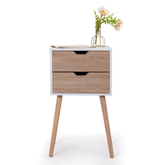 Nightstand with 2 Drawers, Bedside Tables with Solid Wood Legs and Storage, End Table, Side Table, Bedside Furniture for Bedroom, Living Room, White Walnut,2pcs