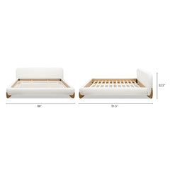 Alpine Puffy Modern Platform Bed, King, Ivory White Boucle
