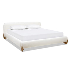 Alpine Puffy Modern Platform Bed, King, Ivory White Boucle