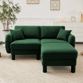 Boucle Fabric Sectional 2-seater Loveseat Sofa Couch With Distinctive Shell-shaped Armrests And Removable Ottoman,Cylindrical Legs Wrapped with Self-fabric,Green Color