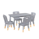 Gray Finish 5-Piece Pack Children Table and Chairs Set Sturdy Wood Frame Furniture, Small Play Table with Chairs