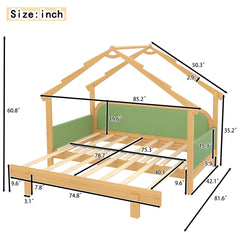 Twin Size Wood Treehouse bed with Soft Cushion Rails,for Kids, Teens, Girls, Boys,Green