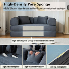 59'' Convertible Sleeper Sofa Bed with Cylindrical Pillow, Corduroy Folding Mattress Couch with Fixed-Shape Frame, Floor Sofa Lounge Couch for Living Room Bedroom (Gray)
