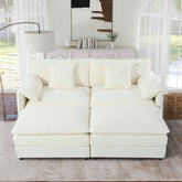 Deep Seat Sectional Cloud Sofa with 2 Ottomans & Soft Pillows, Loveseat Modular Couch for Living Room, Apartment,DIY Combination,Beige