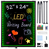 LED Message Writing Board, 32"x24" Illuminated Erasable Lighted Chalkboard, Neon Effect Menu Sign Board, Drawing Board with 8 Fluorescent Chalk Markers and Remote Contro Tested toStandards