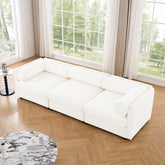 Elegant White Chenille Sofa with Storage Seat, Cylindrical Backrest and Armrests, Contemporary 3-Seater Fabric Couch with Hidden Storage Compartment