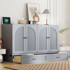 Queen Size Murphy Bed with Large Drawers, Gray