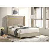 Malcolm Beige Upholstered Eastern King Wingback Bed