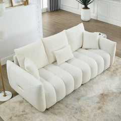 MH 79.5" Premium Teddy fabric Sofa with 3 Back Pillows and 3 back Cushions Solid Wood Frame 3-Seater Sofa, Oversized Upholstered Chair for Living Room, Bedroom, Apartment and Office
