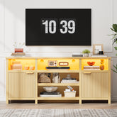 Highboy TV Stand, LED TV Stand for 80-inch TVs, Media Console Entertainment Center with Storage for Living Room, Oak